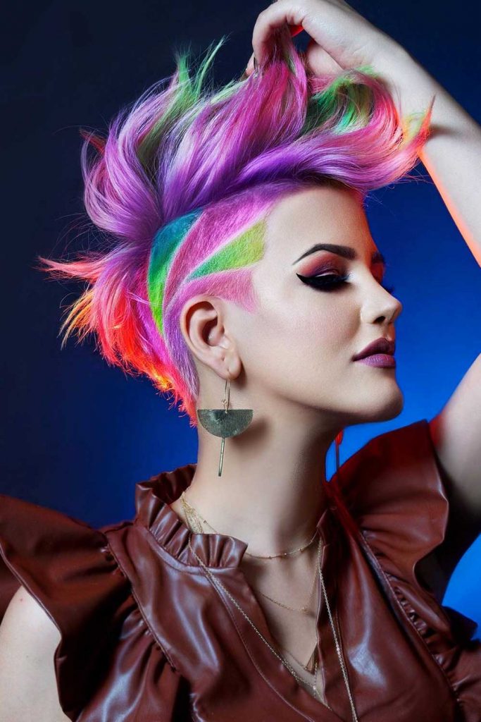 Mohawk Haircut With Bright Shaved Pattern 