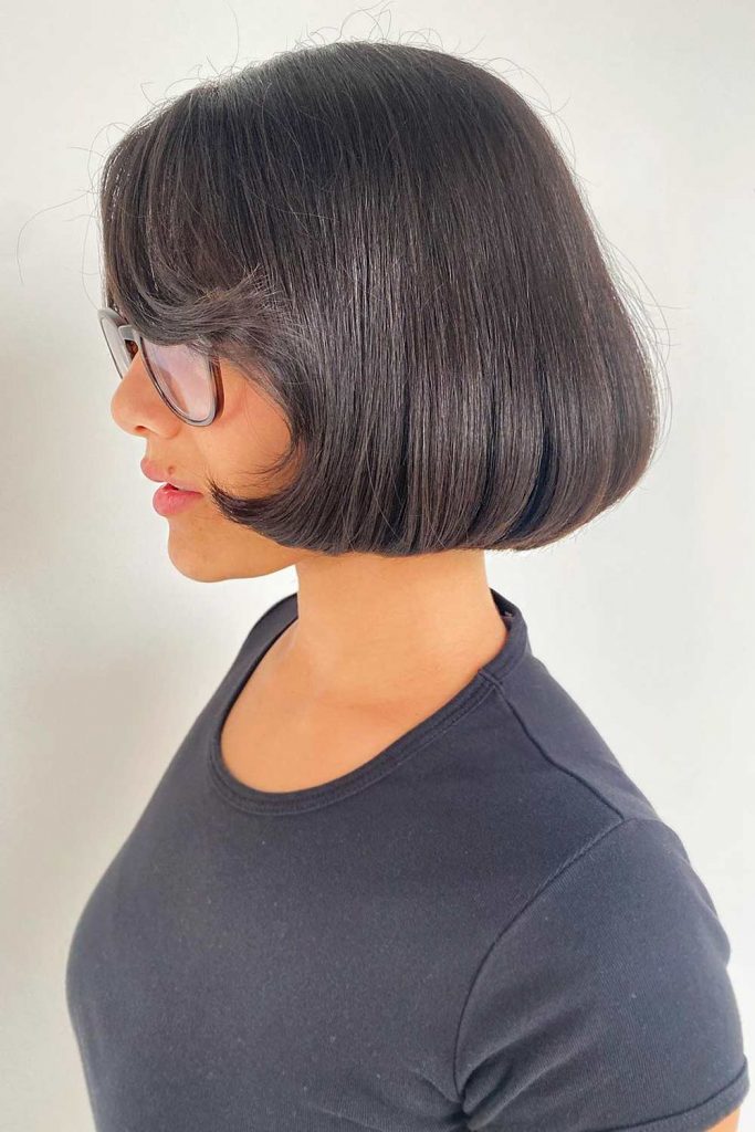 Dark Hair with Feathered Bangs #layeredbob #bobhaircut #layeredhair