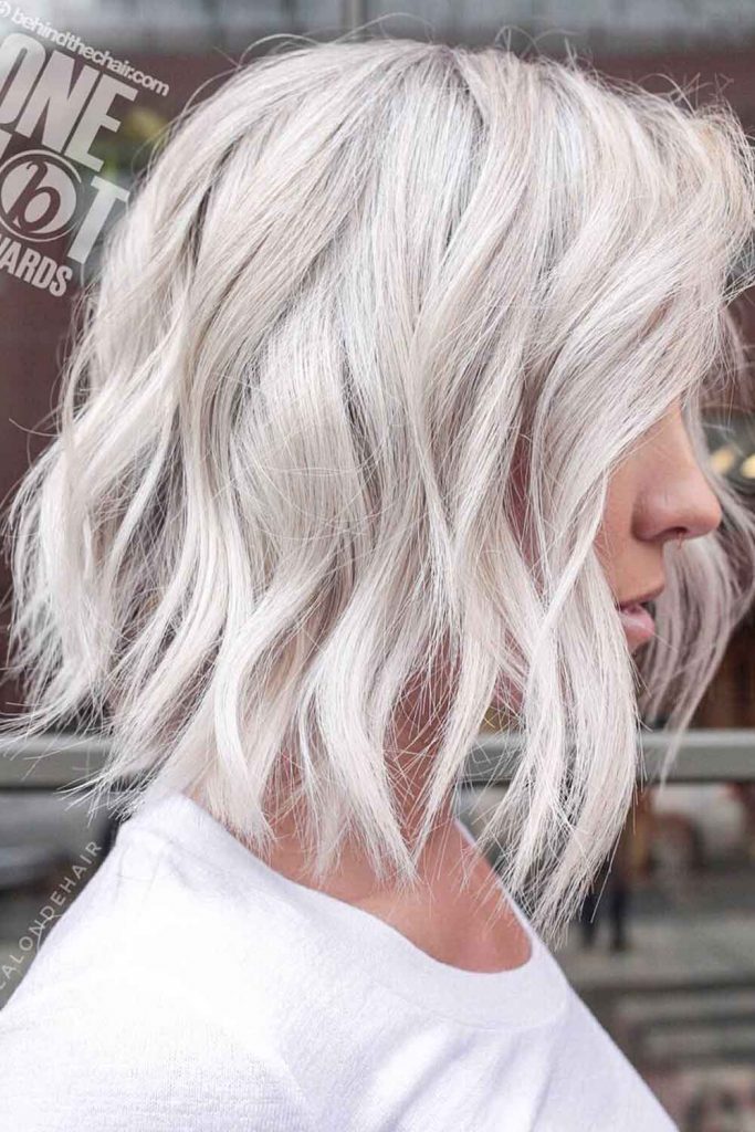 Icy-Blonde Wavy Bob Haircut