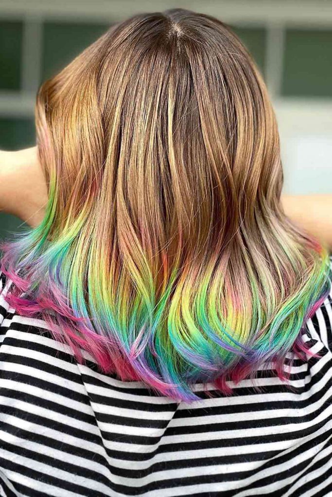 Blonde Bob With Rainbow Tips #layeredbob #bobhaircut #layeredhair