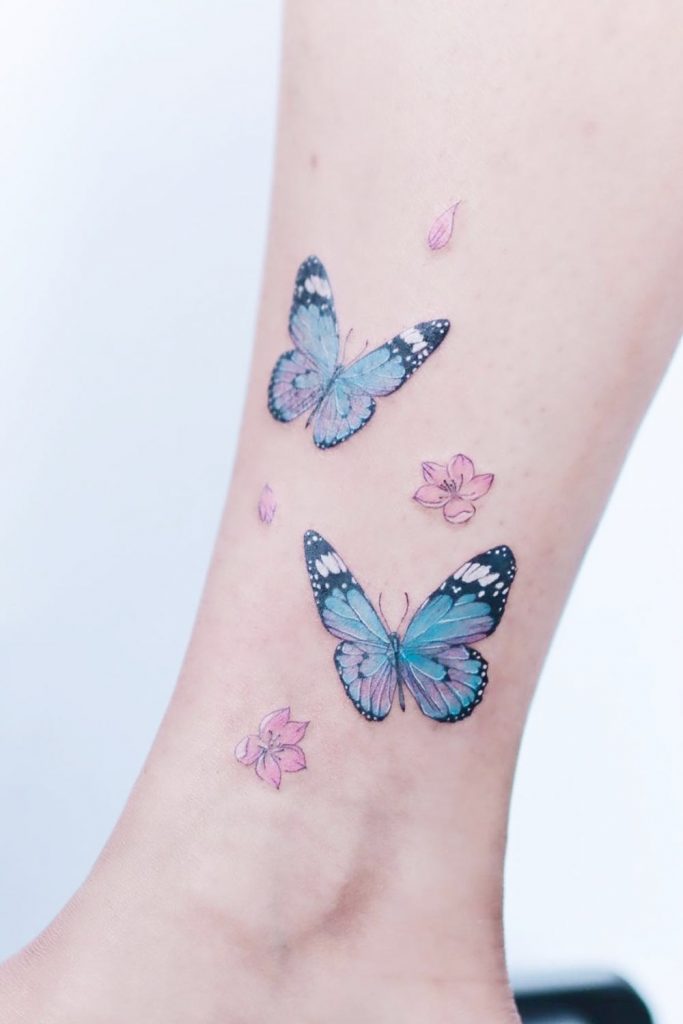 Butterflies with Flowers Tattoo