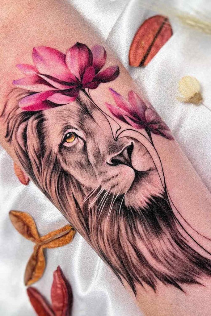 Floral Lion Tattoo