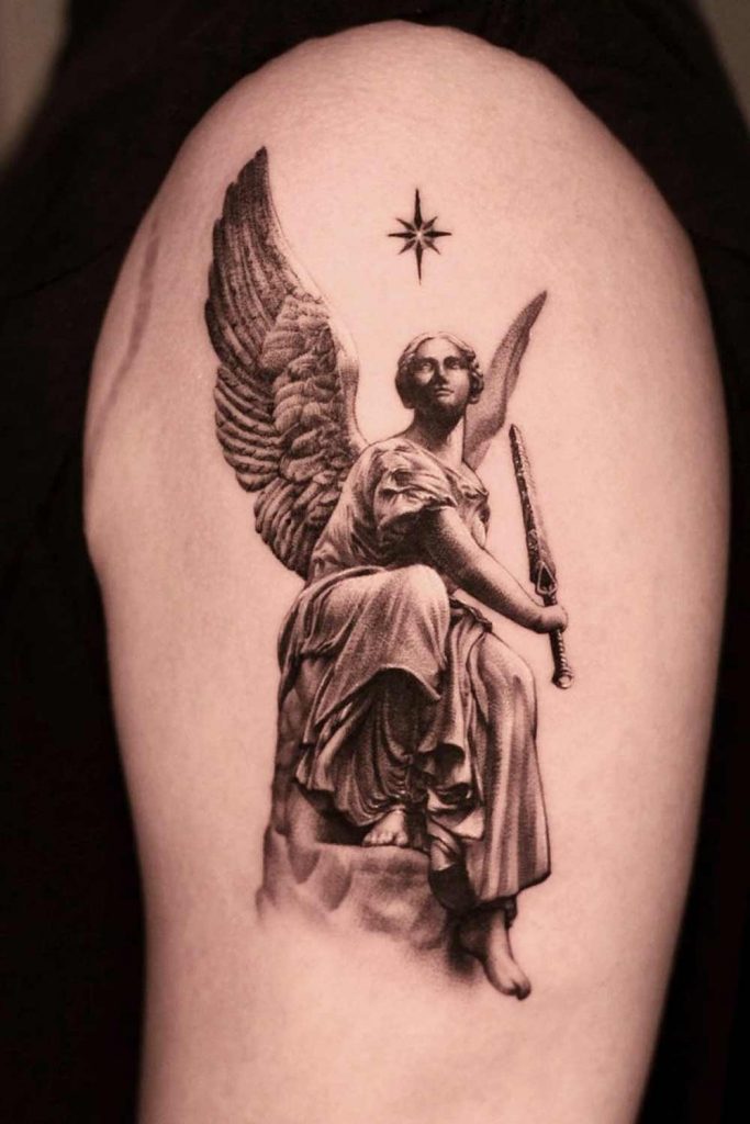 Angel Statue Tattoo Design
