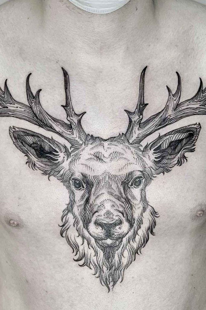 Big Chest Tattoo with a Deer