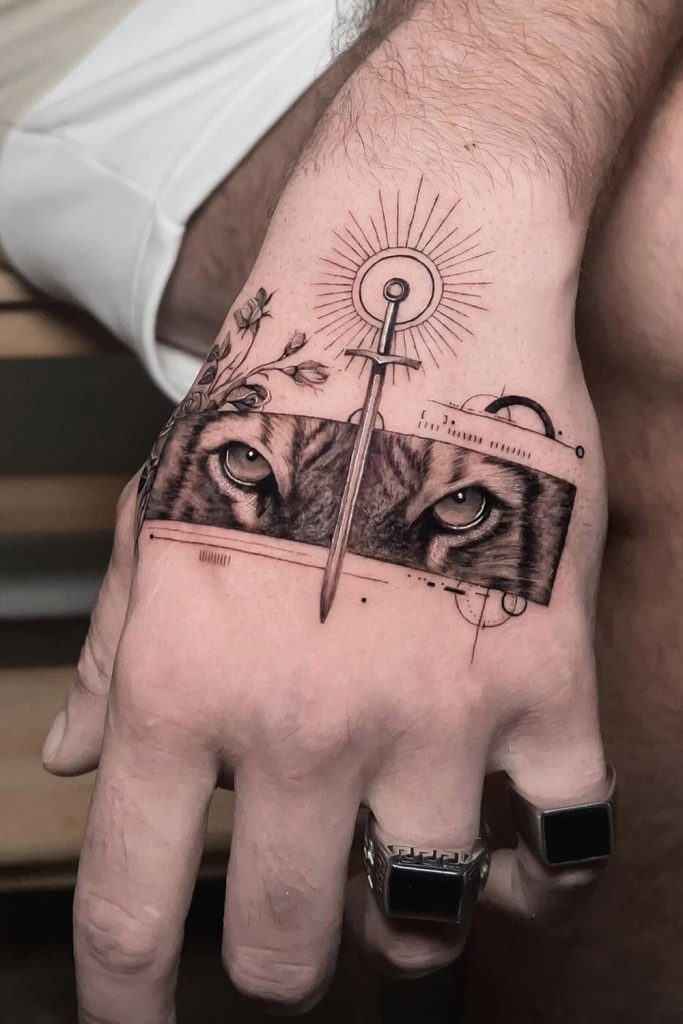 Tiger's Eyes Hand Tattoo