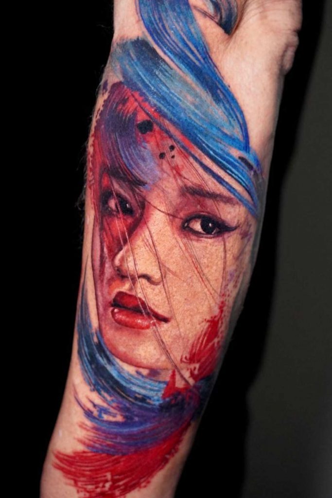 Red and Blue Colors Female Portrait