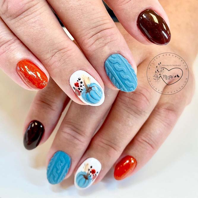 Blue Pumpkins Thanksgiving Nails