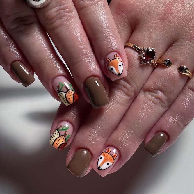 Cute Fox Thanksgiving Nails