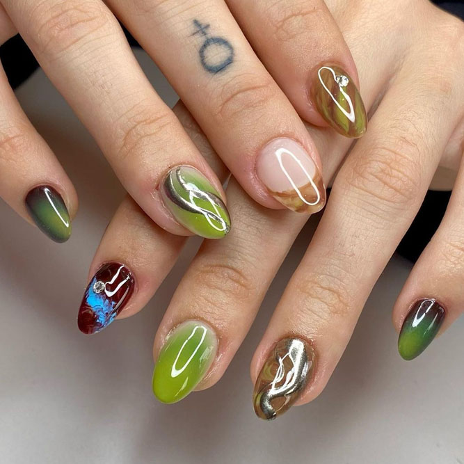 Matcha Green Abstract Nails