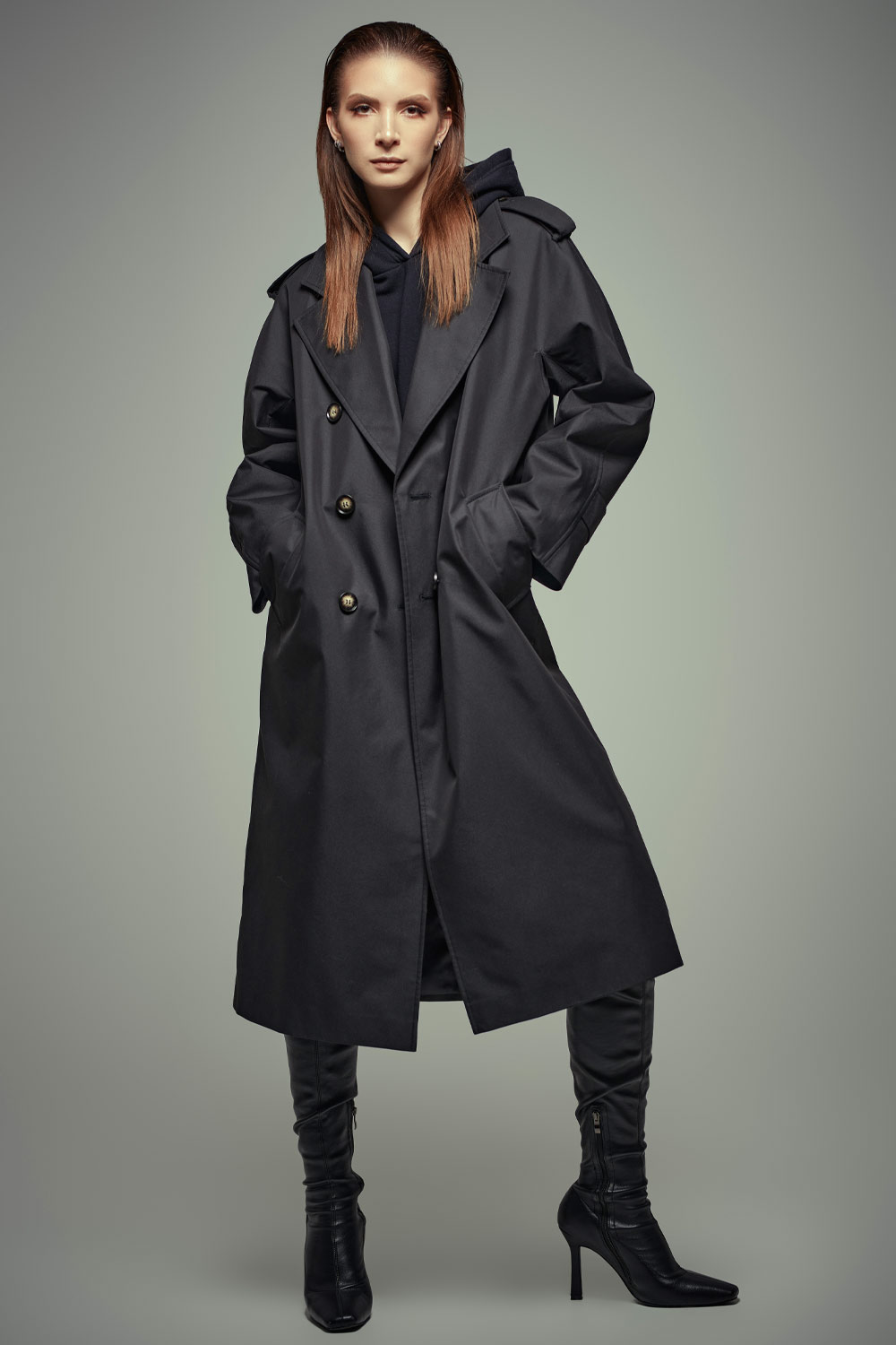 Classic Black Trench Coat For Monochromatic Look