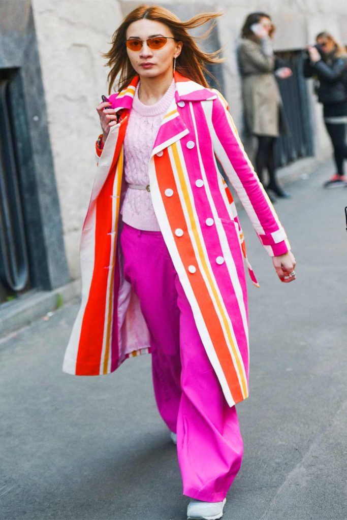 Purple Patterned Trench Coat For Everyday Outfit