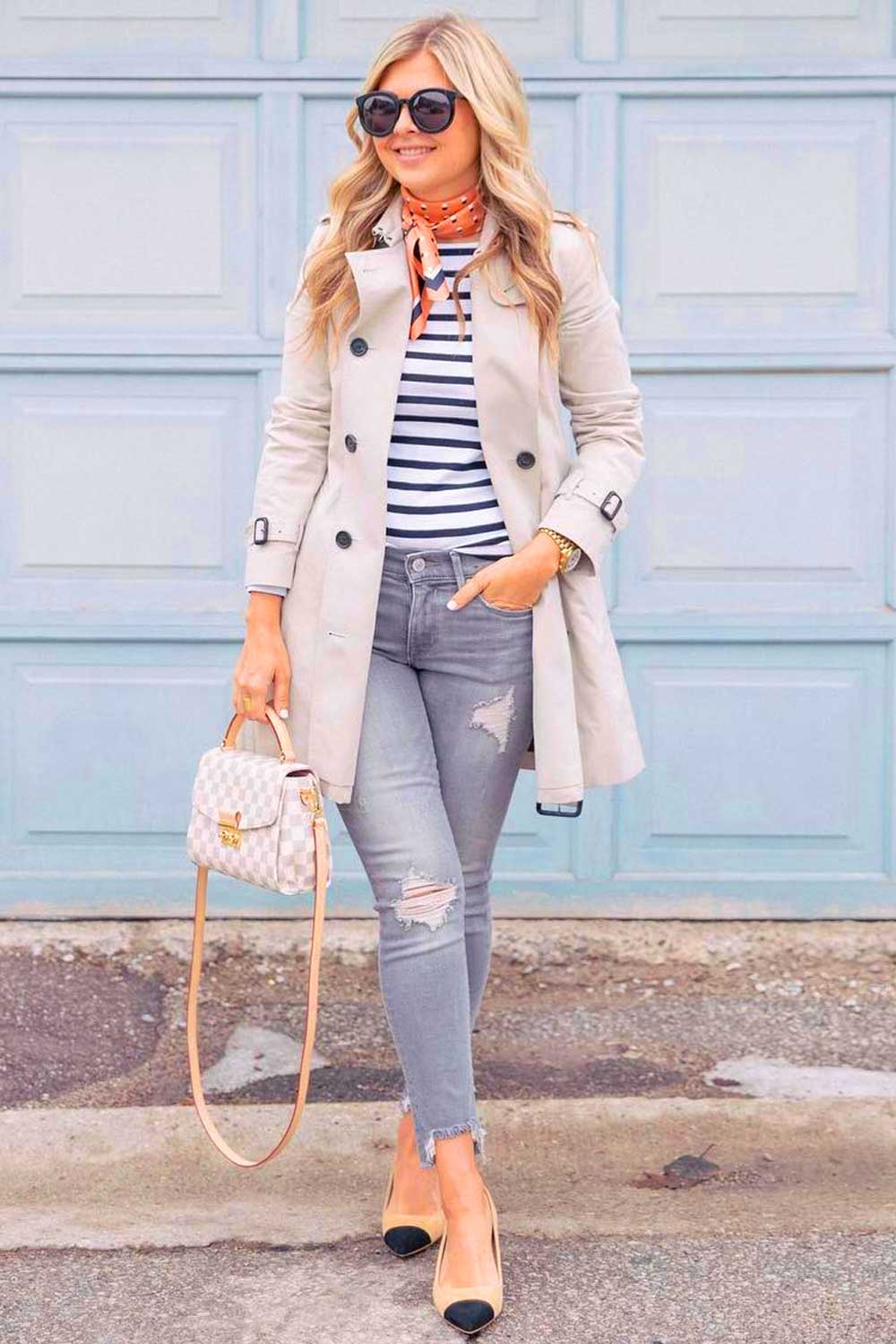 Light Gray Trench Coat & Jeans