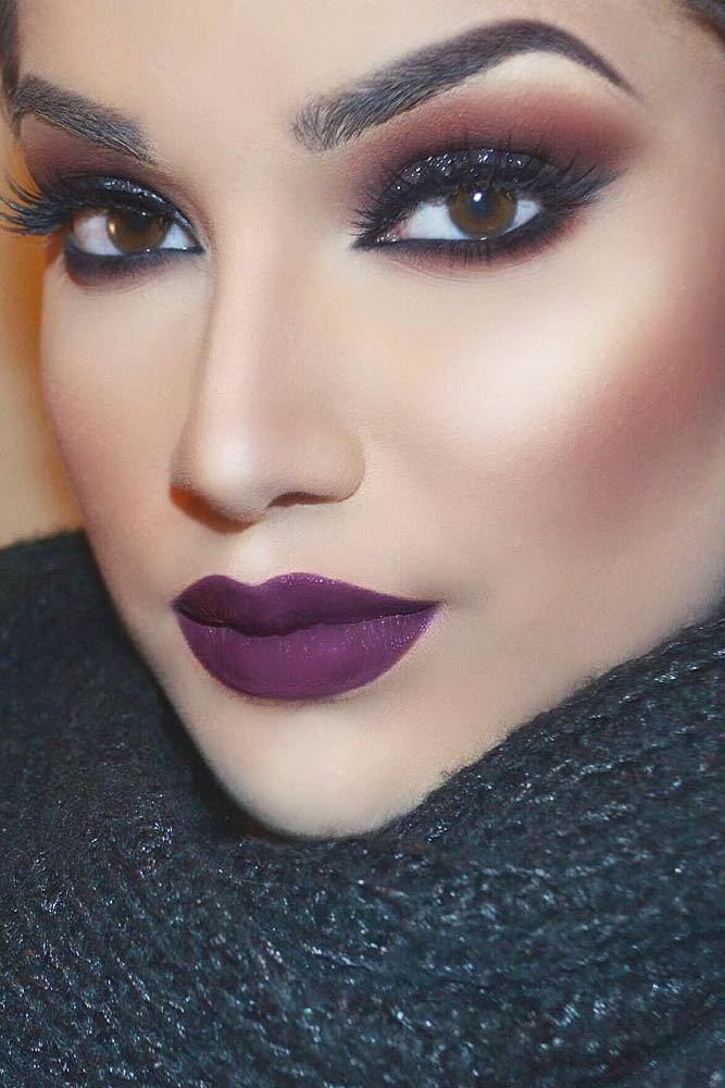 Night Makeup Ideas With Purple Lipstick