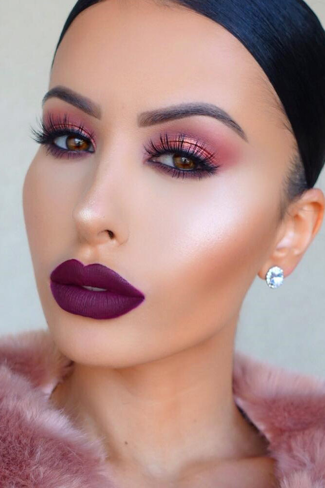Night Makeup Ideas With Purple Lipstick