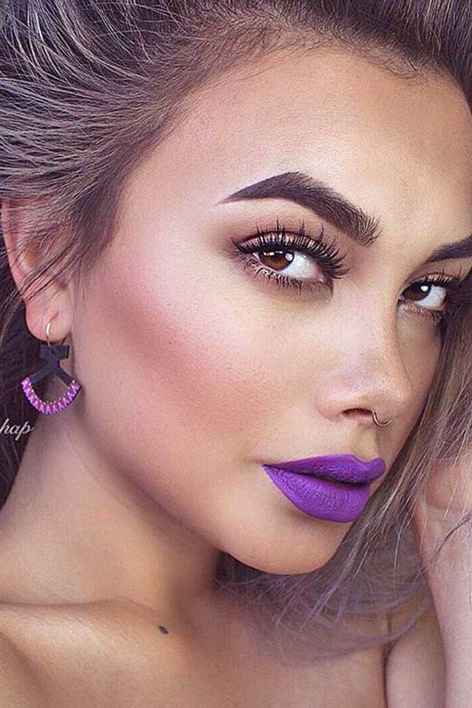 Night Makeup Ideas With Purple Lipstick