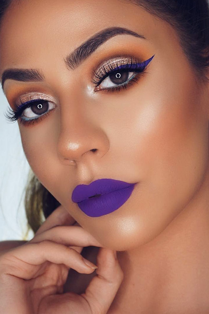 Night Makeup Ideas With Purple Lipstick