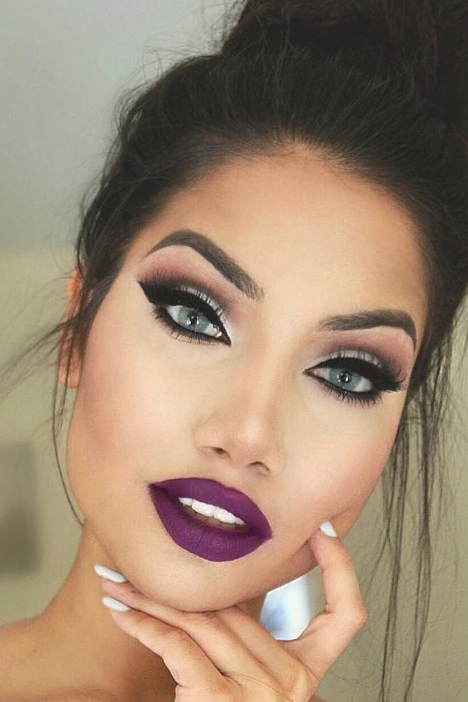 Night Makeup Ideas With Purple Lipstick