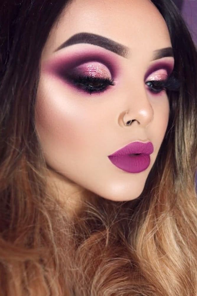 Night Makeup Ideas With Purple Lipstick