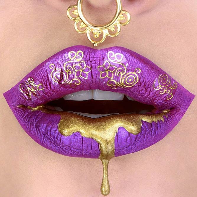 Creative Purple Lips With Glitter & Sequins