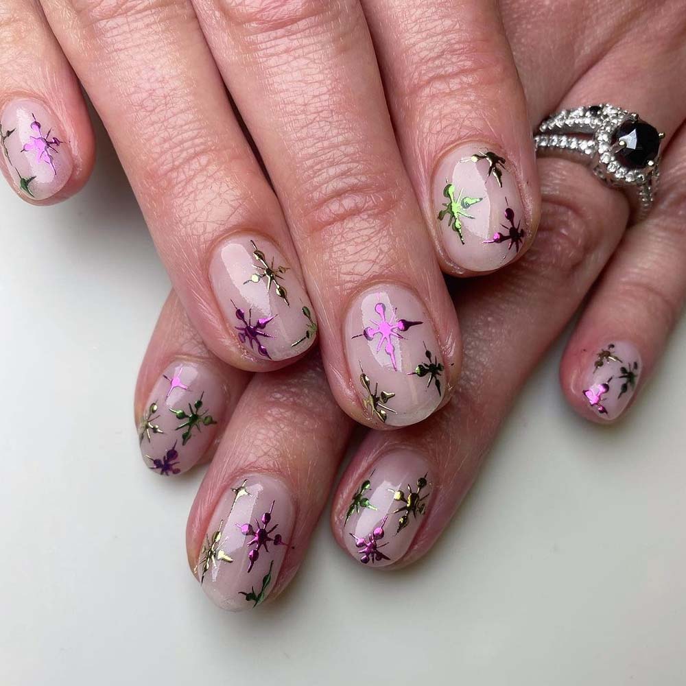 Chrome Snowflakes Winter Nails