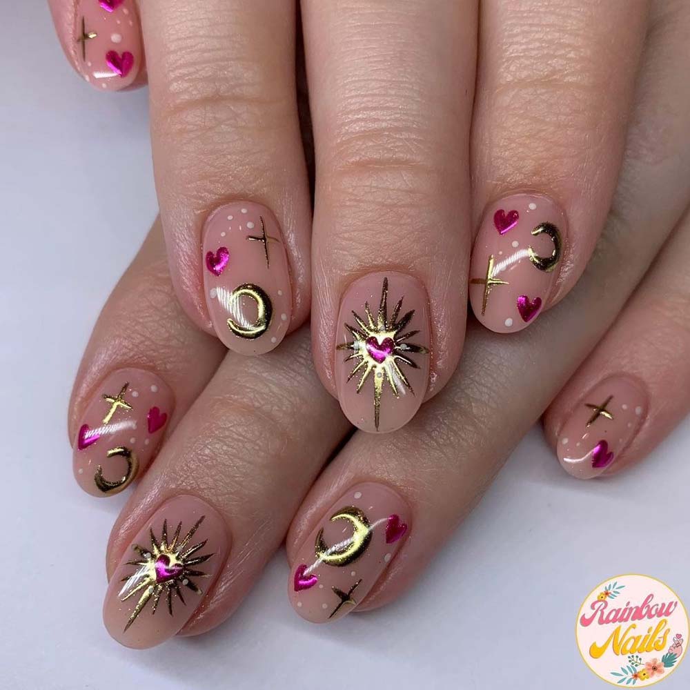Hearts and Stars Winter Nails