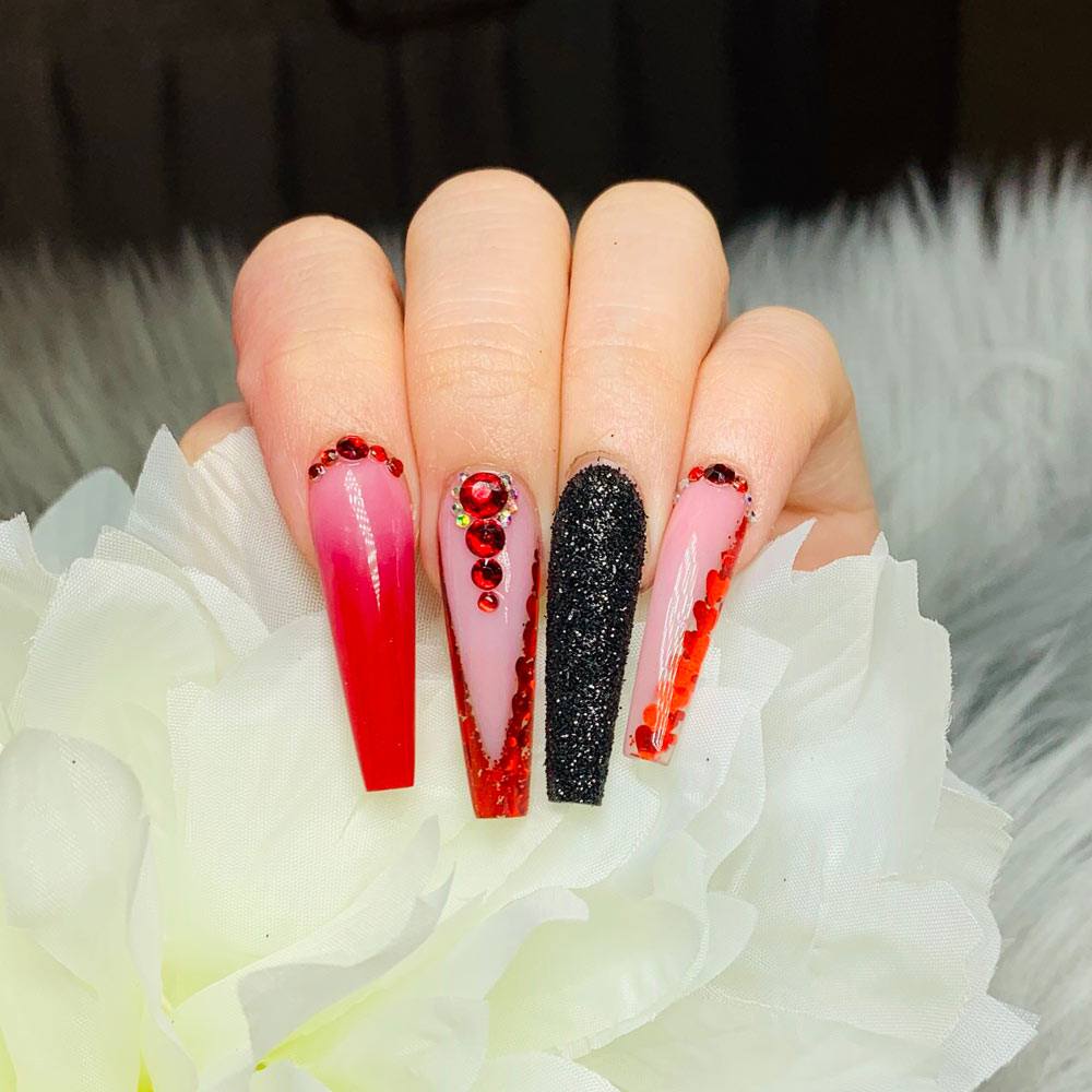 Stunning Heart Nail Designs With Rhinestones