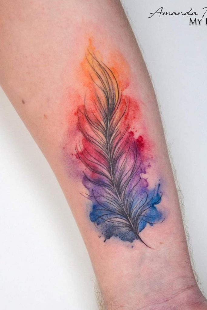 Watercolor Feather Tattoo