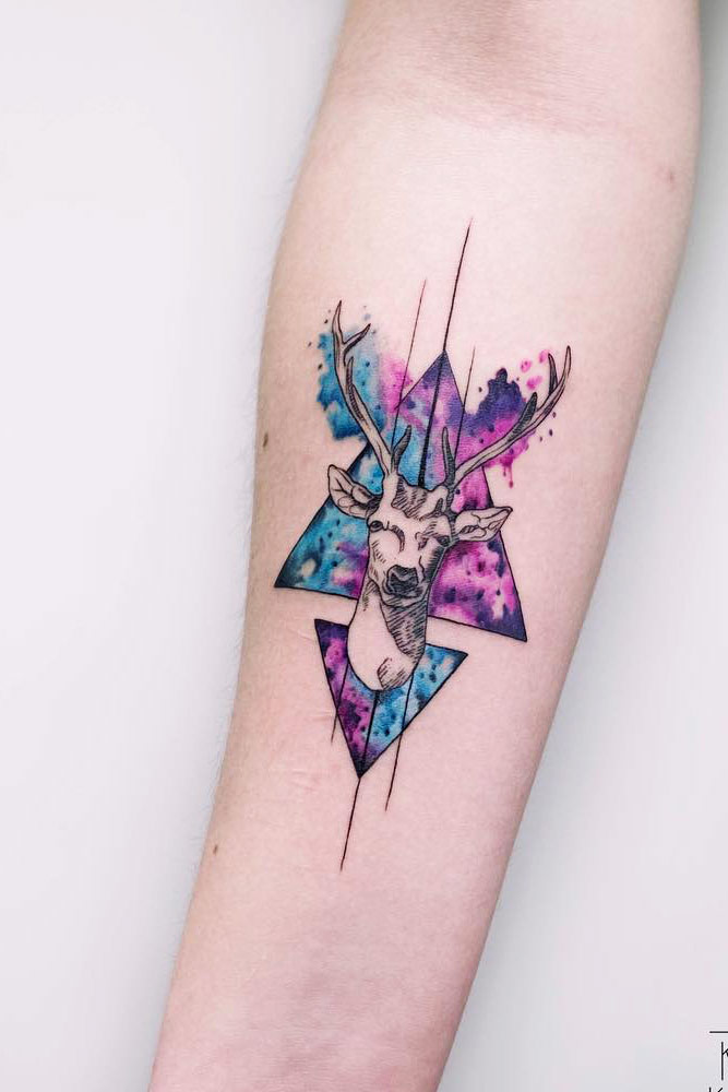 Galaxy Watercolor Tattoo Design With Deer #deer #galaxy #geometric