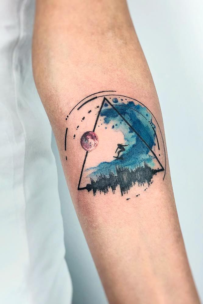 Watercolor Tattoo With Geometric Elements #geometrictattoo #triangletattoo