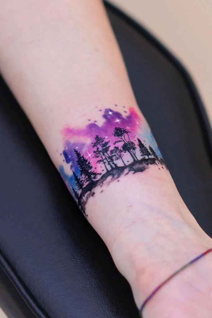 Watercolor Arm Tattoo with Galaxy Colors