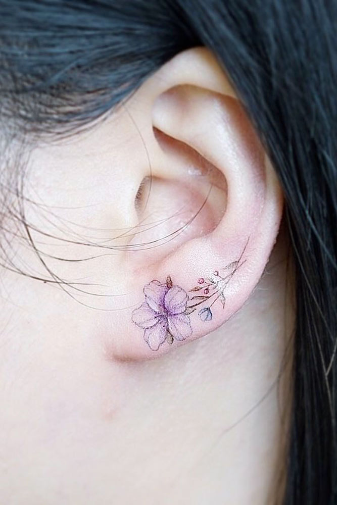 Small Flower Tattoo Idea On Ear #flowertattoo