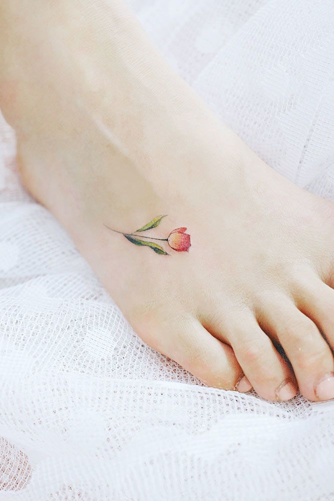 Foot Tattoo Design With Flower #flowertattoo #tinytattoo