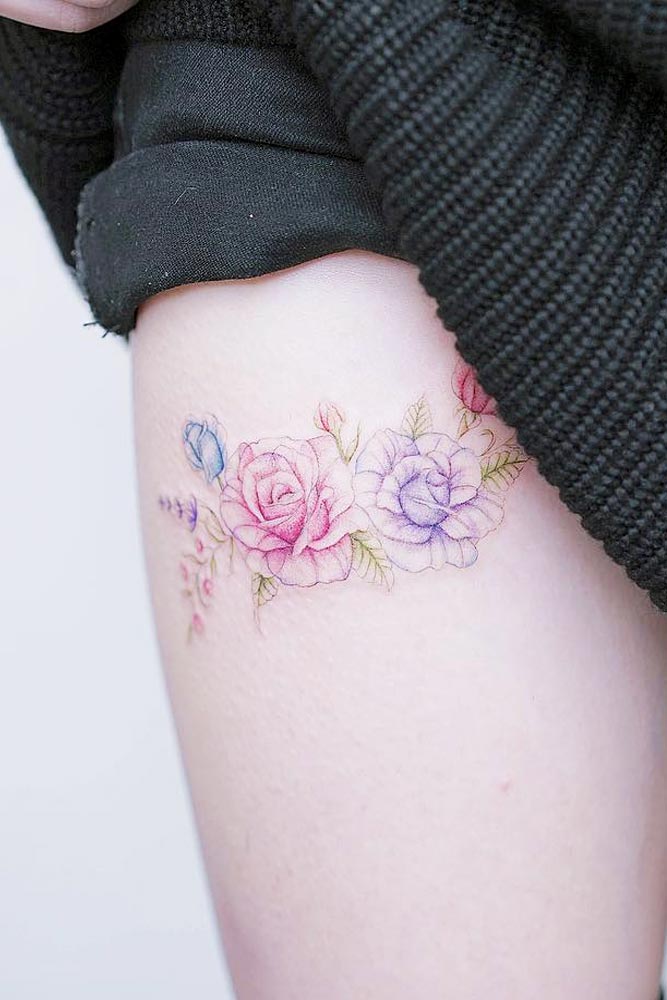 Watercolor Tattoo Idea For Leg #flowertattoo #roses