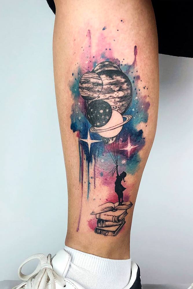 Magic Galaxy Tattoo For Leg #galaxytattoo #spacetattoo