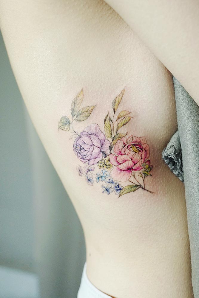 Flower Tattoo Design On The Side #flowertattoo #roses