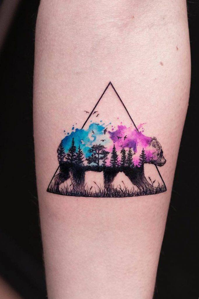 Watercolor Tattoo with Bear
