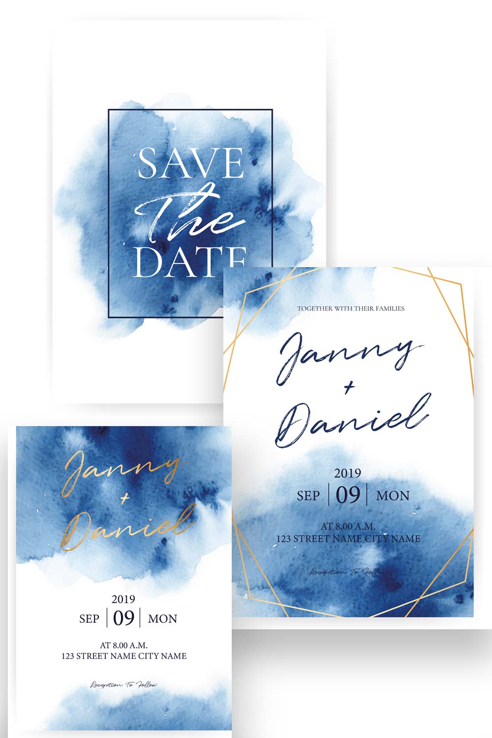 Blue Watercolor Wedding Invitation