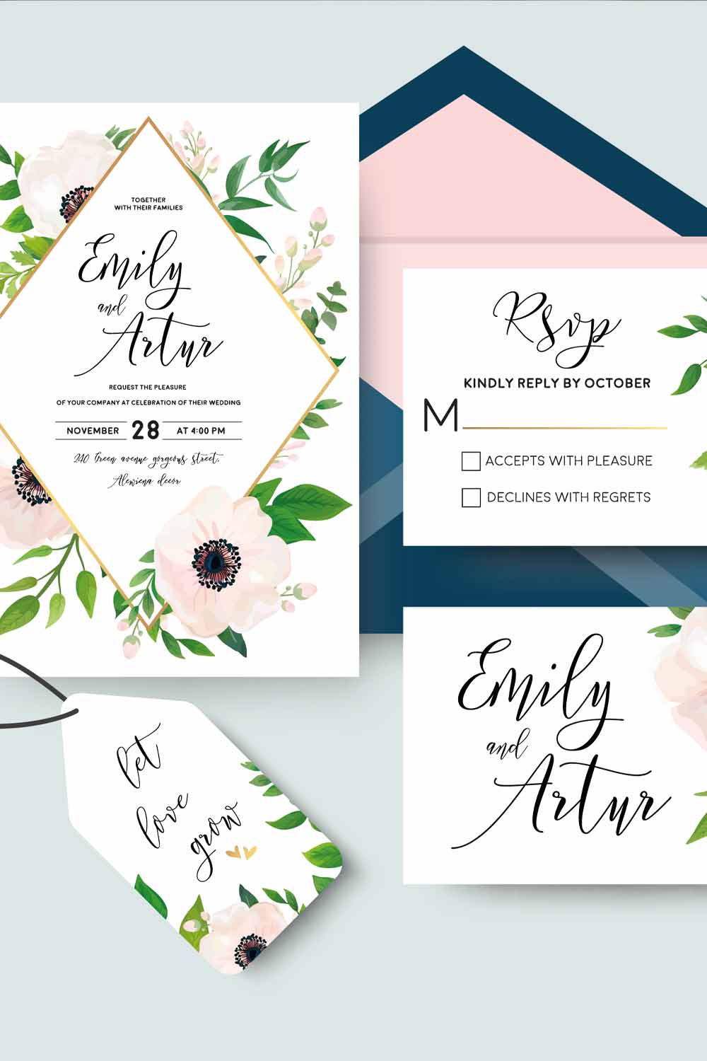 Wedding Invitation with Flowers