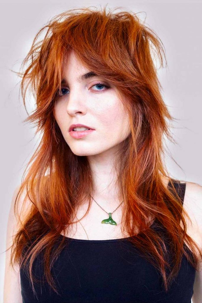 Red Wolfcut with Curtain Bangs #wolfcuthairstyles #wolfcuthair #wolfcut