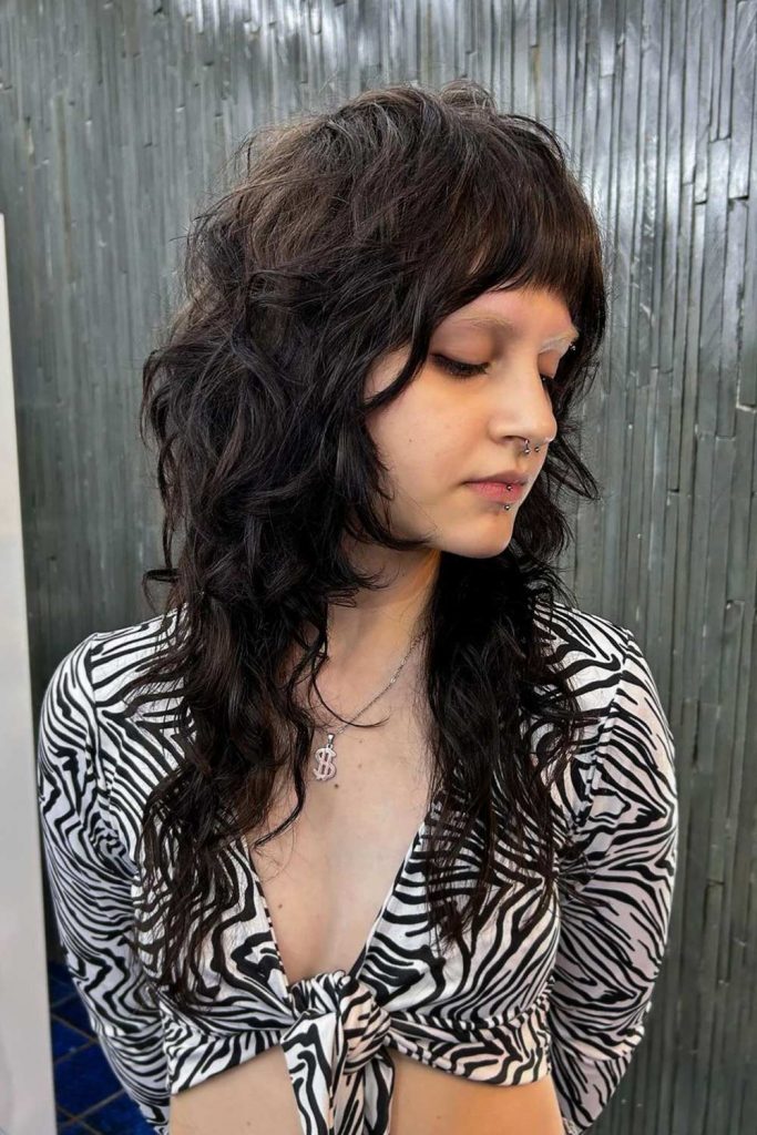 Long Wolf Haircut with Thick Bangs